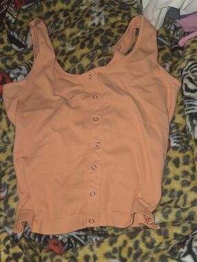 Almost Famous Peach Ribbed Button Tank